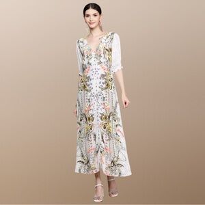 Label Ritu Kumar Floral Crepe Maxi Dress Cottagecore Romantic Victorian Boho